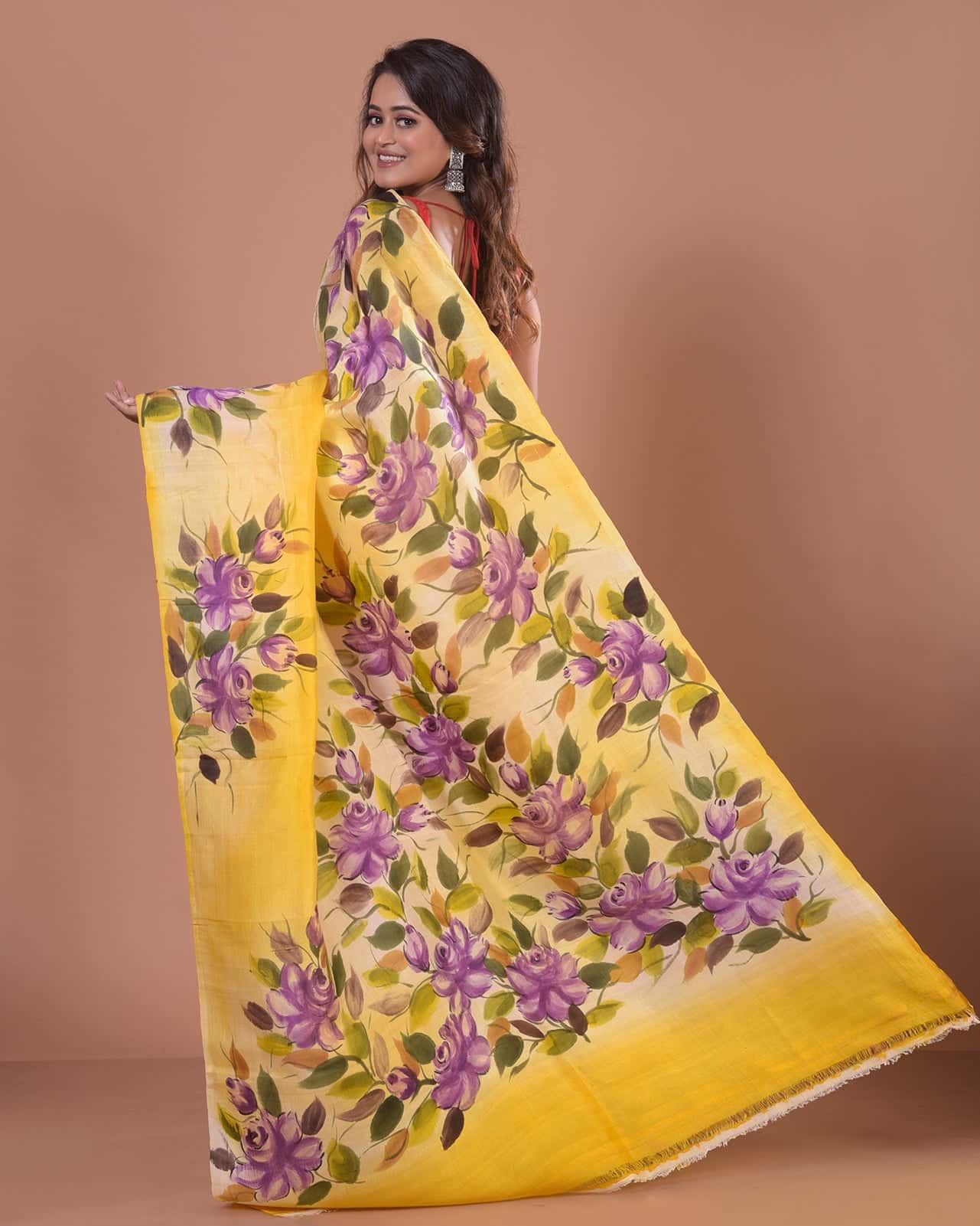 Handpainted Mulberry Handloom Silk Saree -025 - indeloom