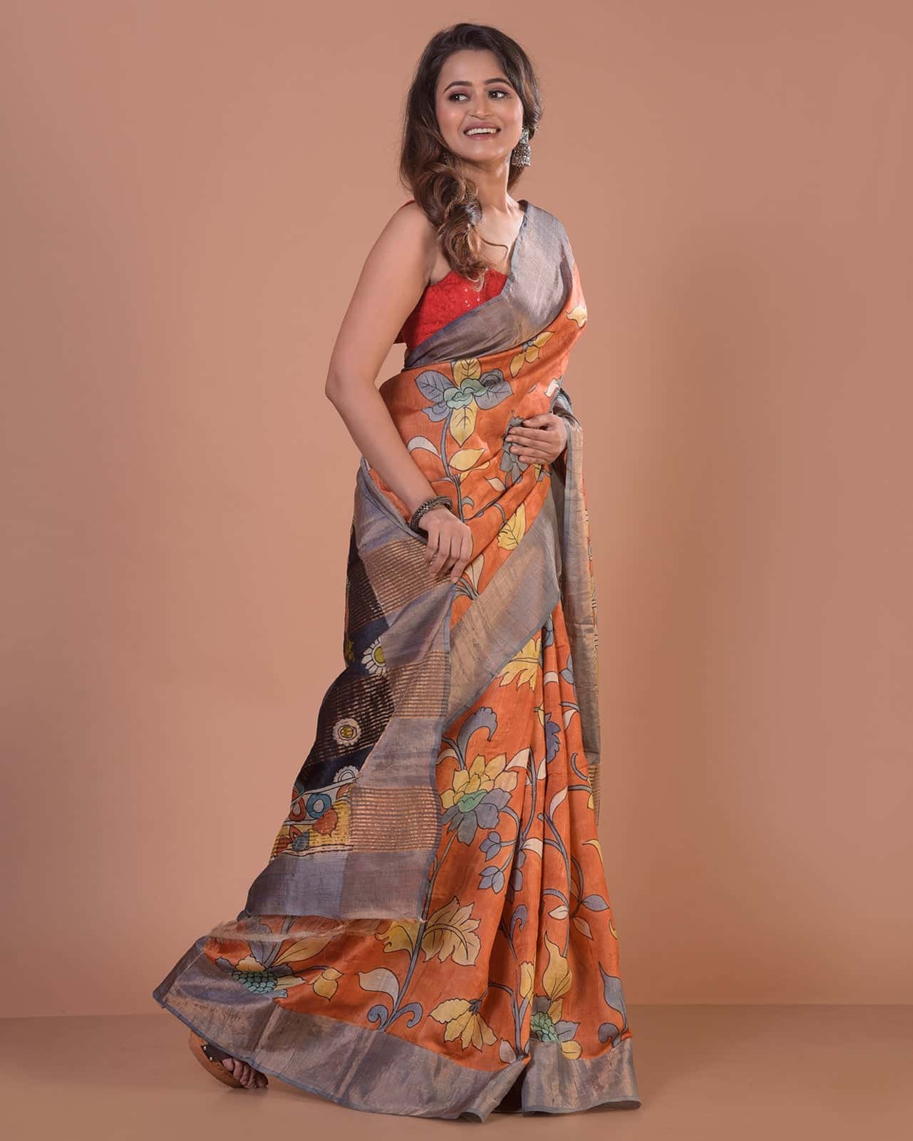 HANDPAINTED TUSSAR SILK SAREE-028 - indeloom
