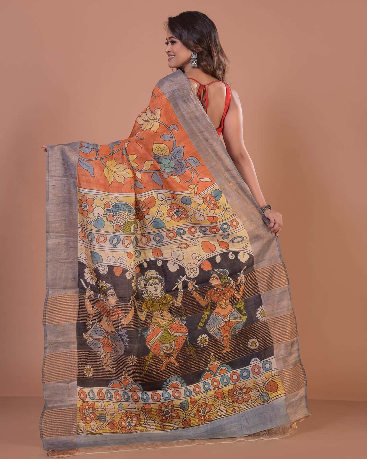 HANDPAINTED TUSSAR SILK SAREE-028 - indeloom