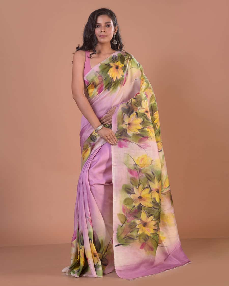 HANDPAINTED TUSSAR SILK SAREE-056 - indeloom