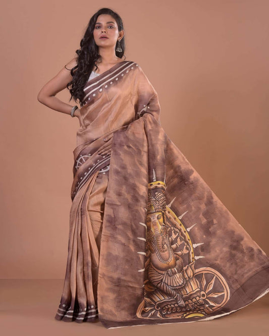 HANDPAINTED TUSSAR SILK SAREE-030 - indeloom