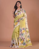 HANDPAINTED MULBERRY HANDLOOM SILK SAREE-031 - indeloom