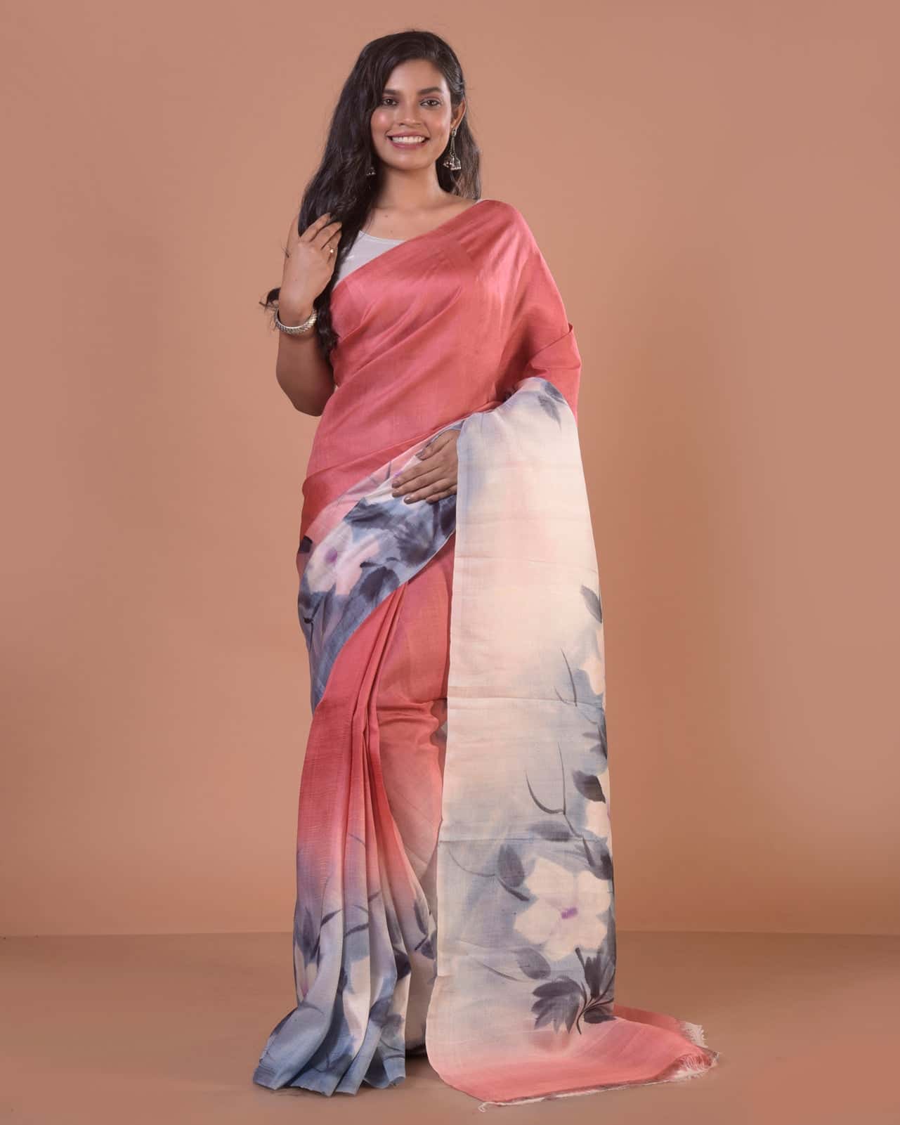 HANDPAINTED MULBERRY HANDLOOM SILK SAREE-032 - indeloom