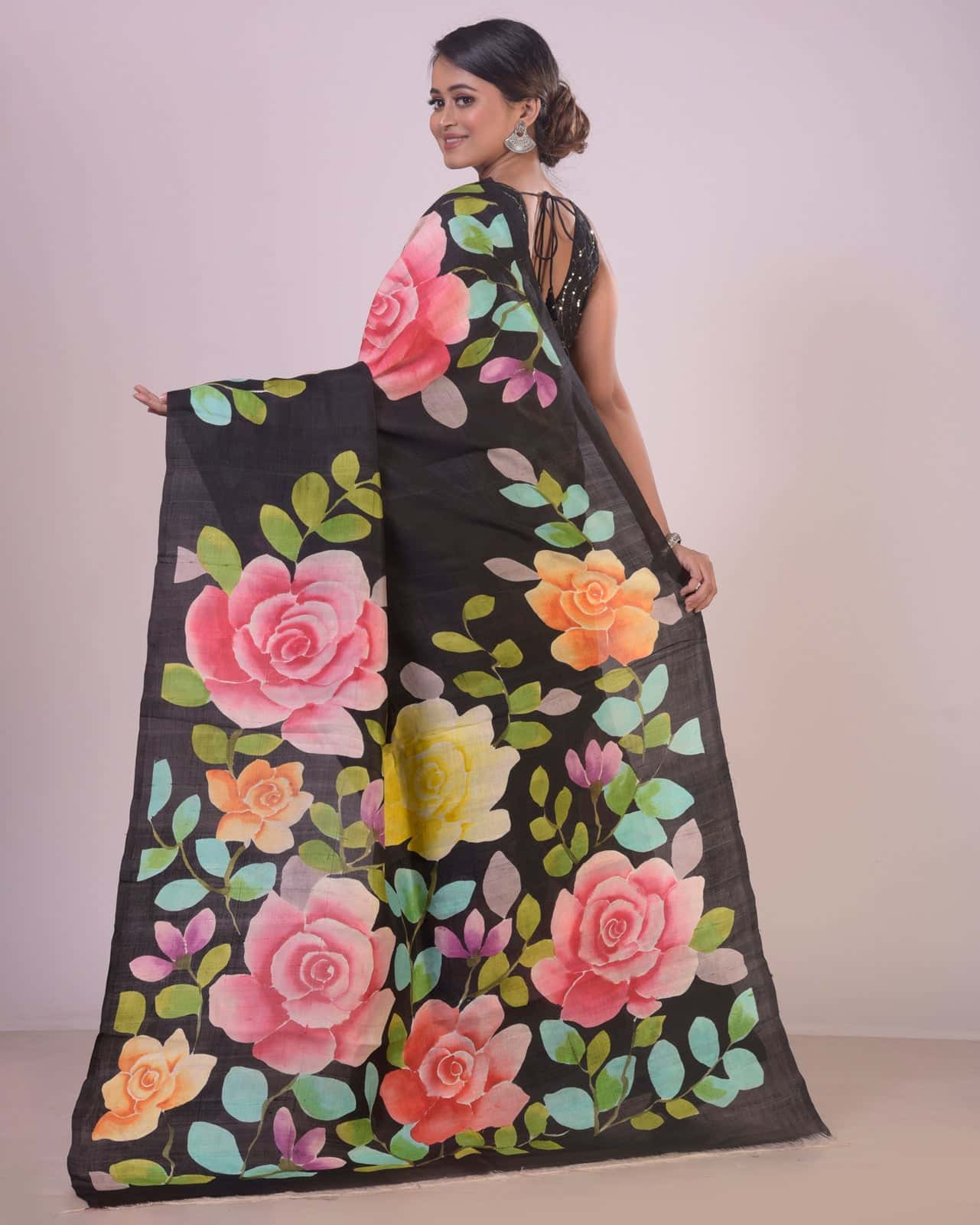 HANDPAINTED MULBERRY HANDLOOM SILK SAREE-036 - indeloom