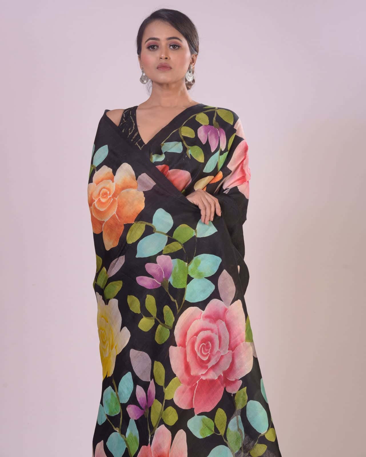 HANDPAINTED MULBERRY HANDLOOM SILK SAREE-036 - indeloom
