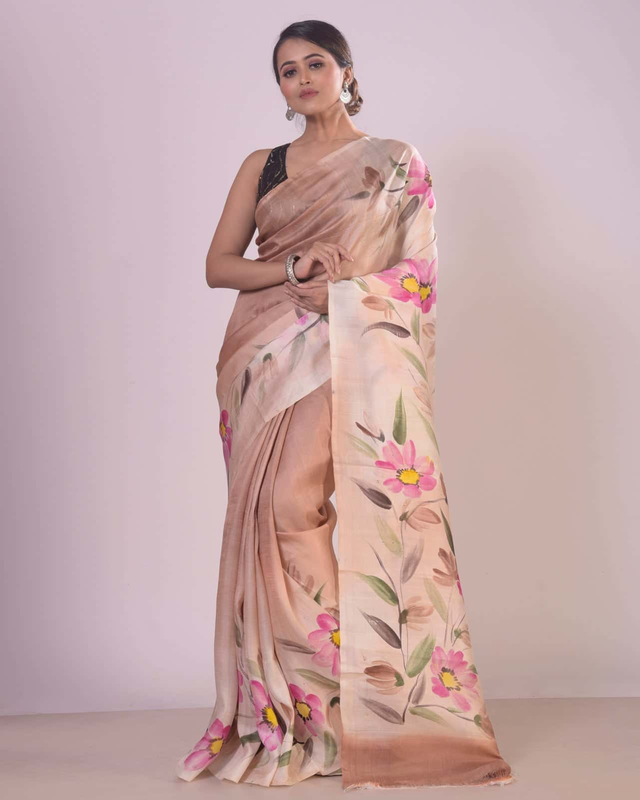 HANDPAINTED MULBERRY HANDLOOM SILK SAREE-038 - indeloom