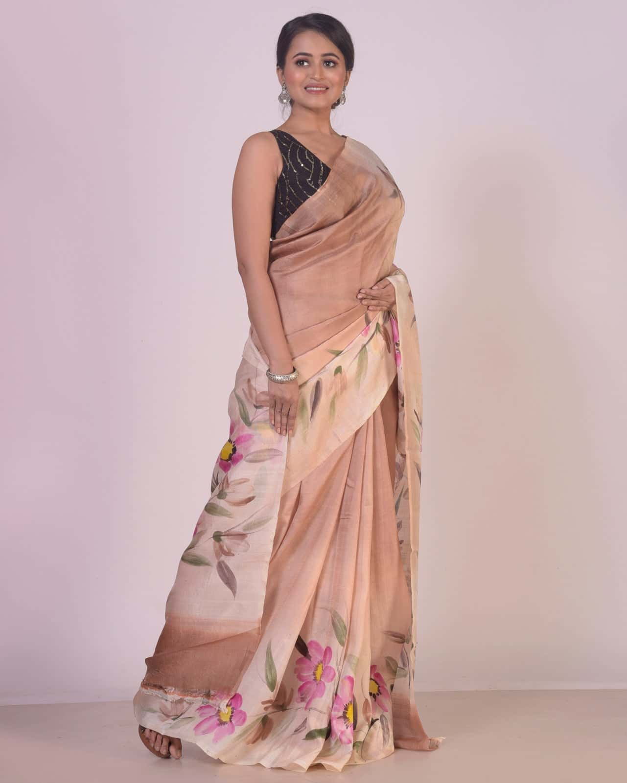 HANDPAINTED MULBERRY HANDLOOM SILK SAREE-038 - indeloom