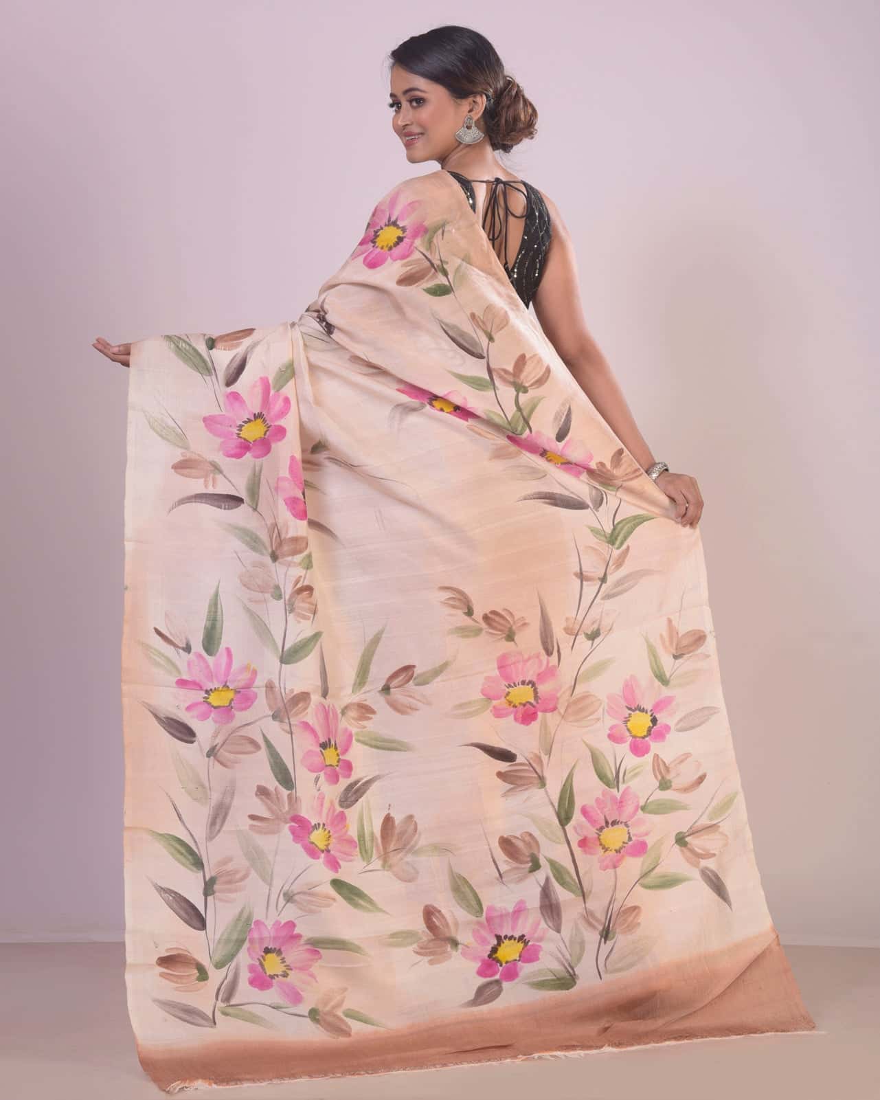 HANDPAINTED MULBERRY HANDLOOM SILK SAREE-038 - indeloom