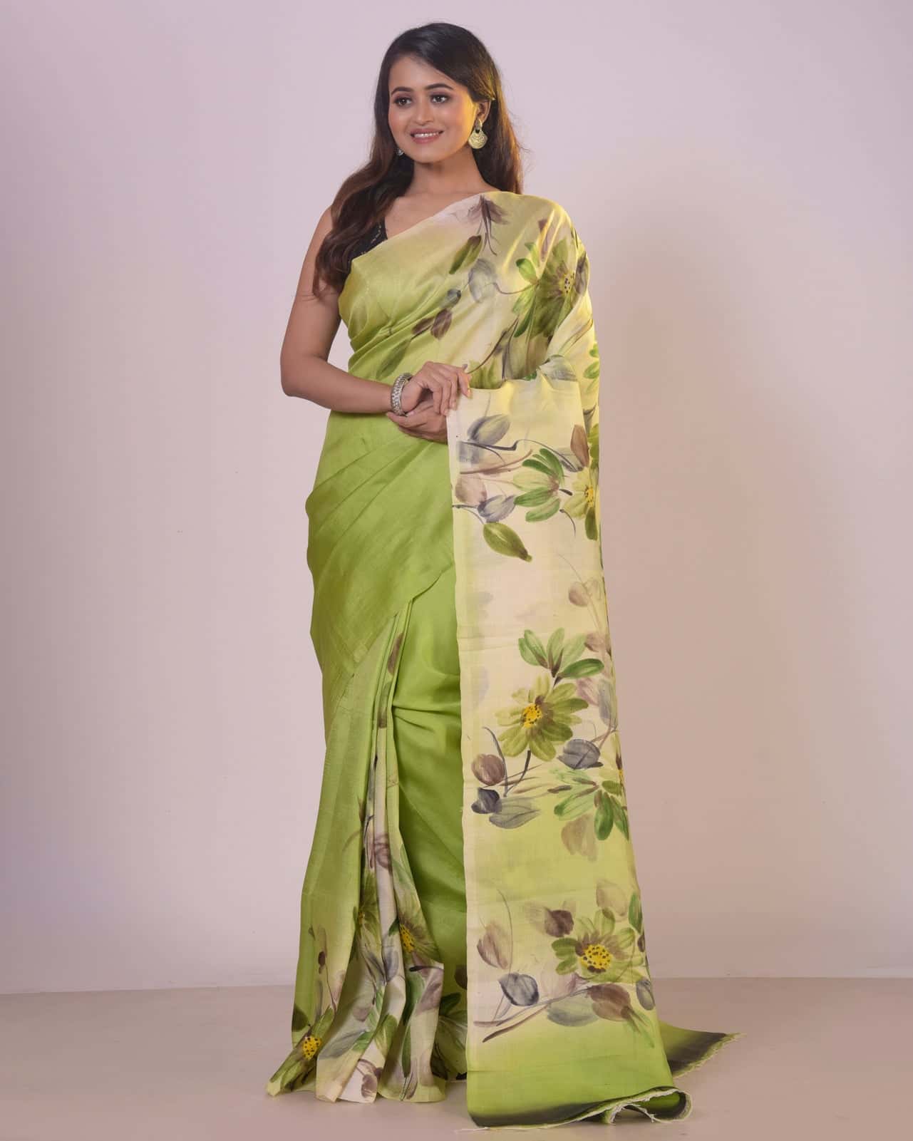 HANDPAINTED MULBERRY HANDLOOM SILK SAREE-043 - indeloom