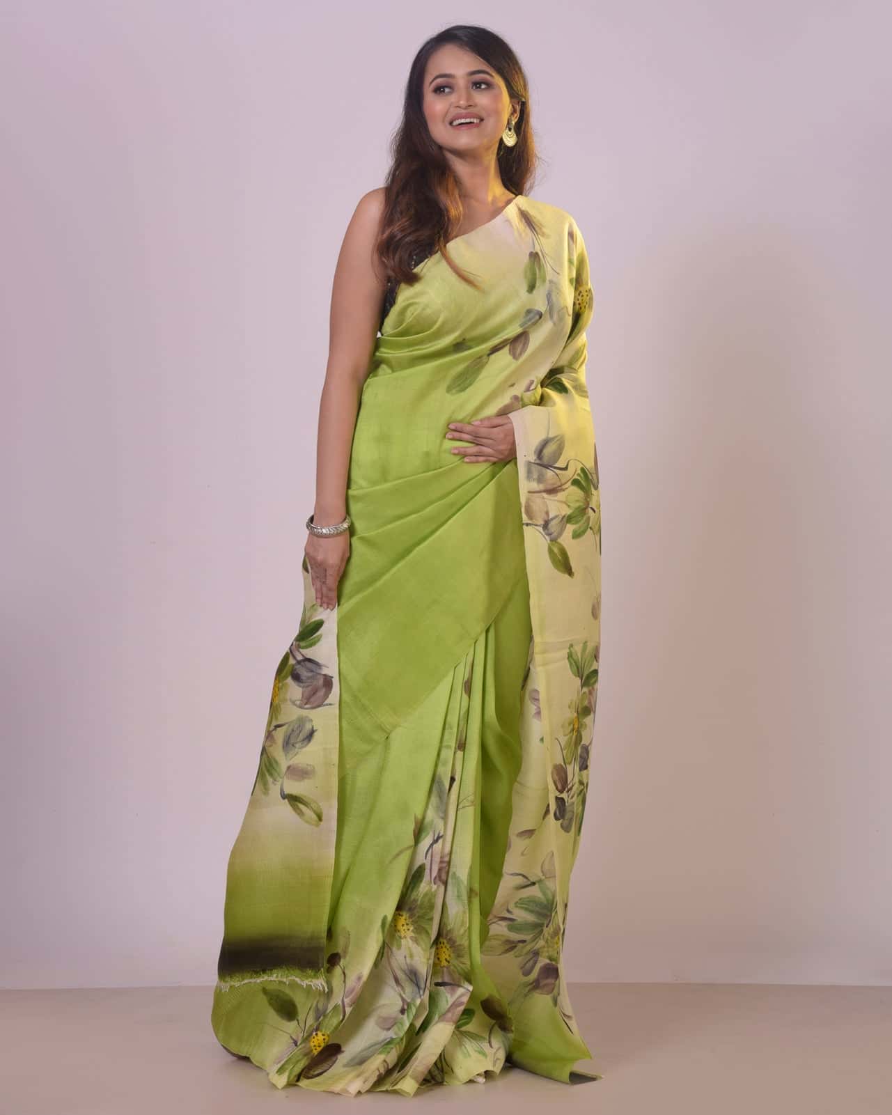 HANDPAINTED MULBERRY HANDLOOM SILK SAREE-043 - indeloom