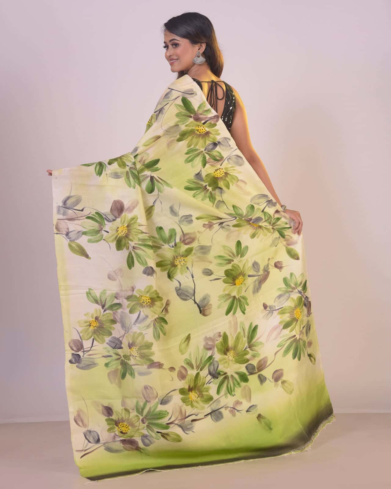 HANDPAINTED MULBERRY HANDLOOM SILK SAREE-043 - indeloom