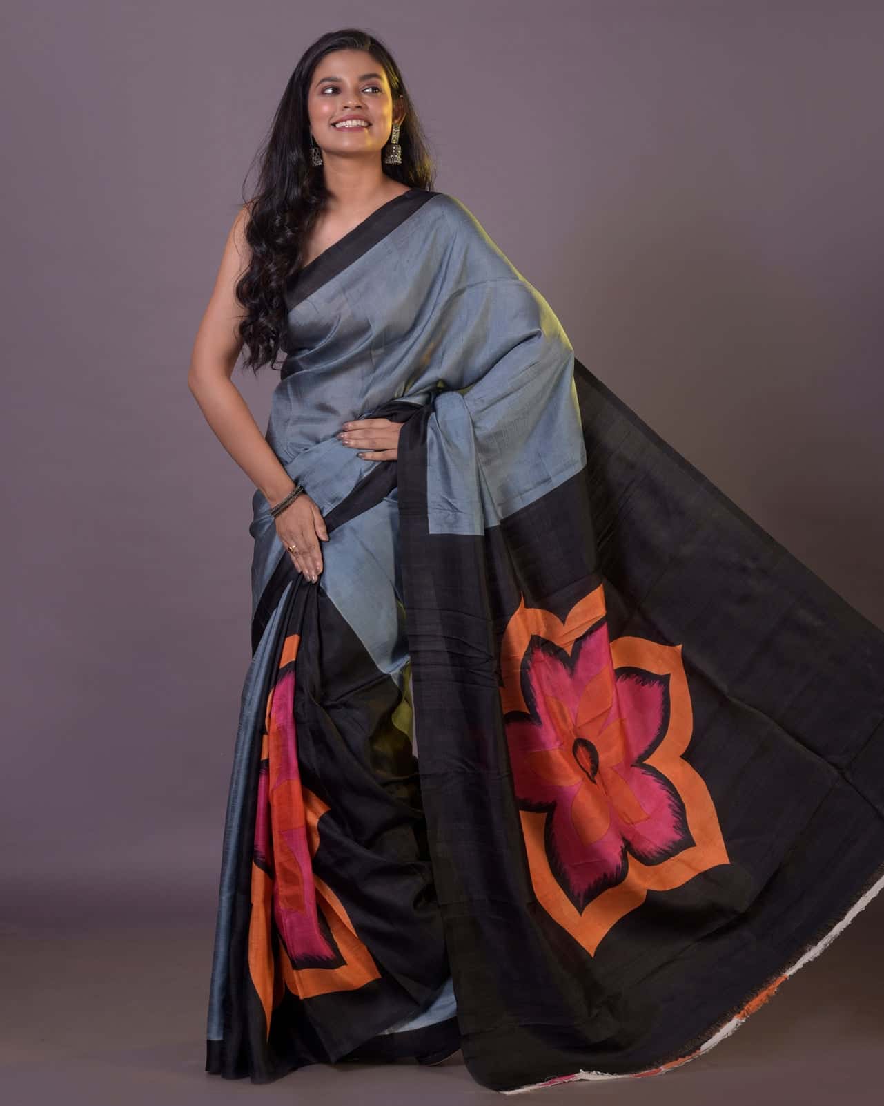 HANDPAINTED TUSSAR SILK SAREE-052 - indeloom
