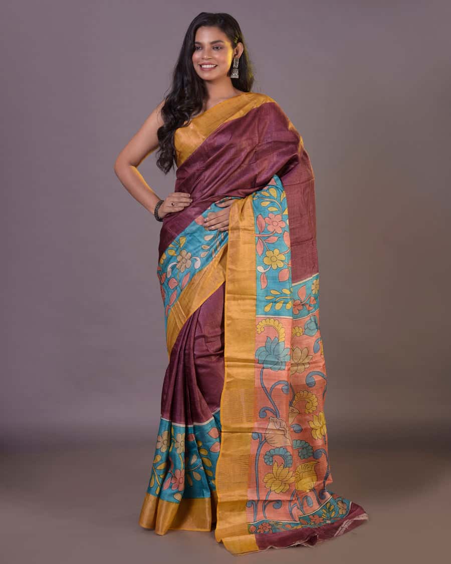 HANDPAINTED TUSSAR SILK SAREE-063 - indeloom