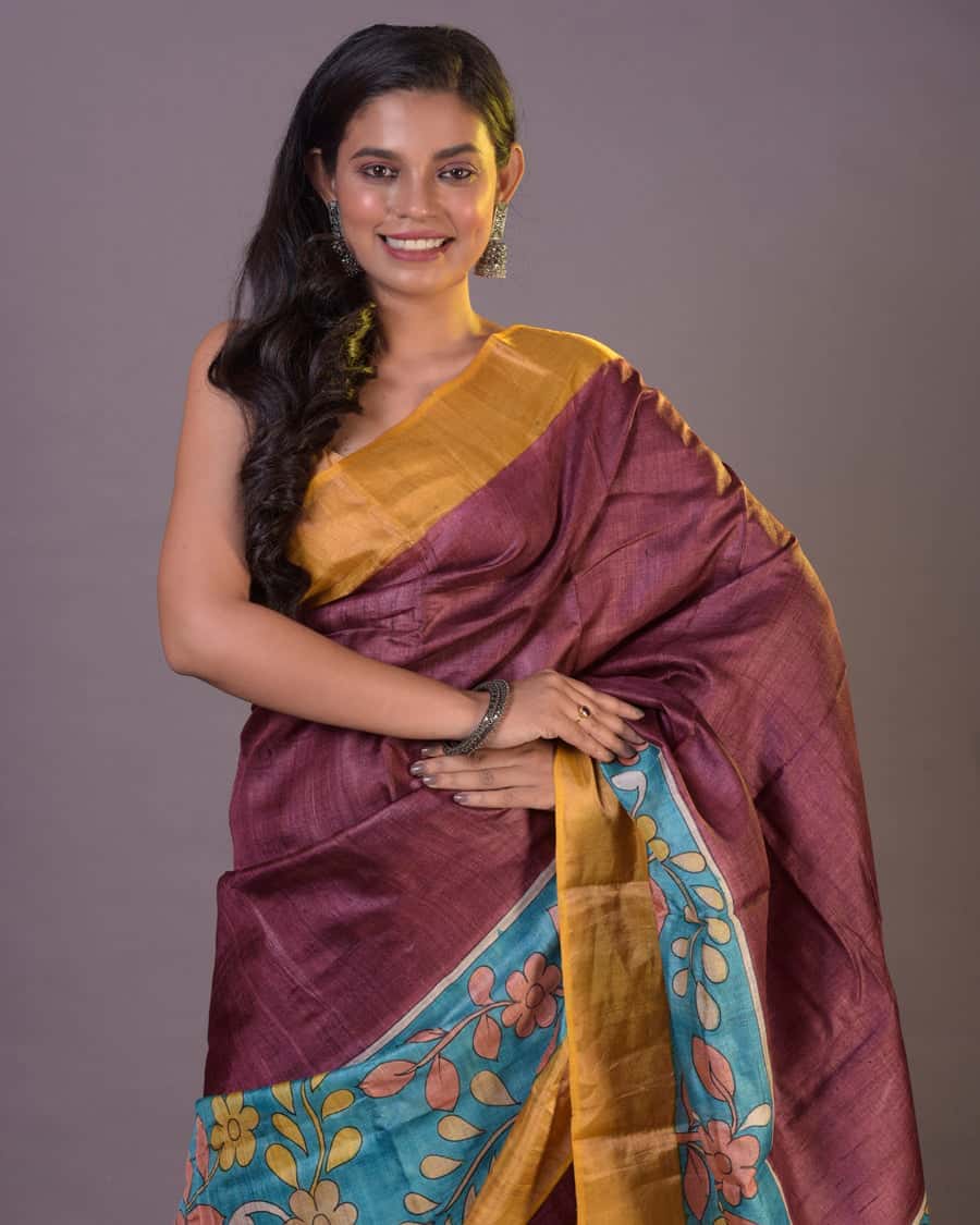 HANDPAINTED TUSSAR SILK SAREE-063 - indeloom