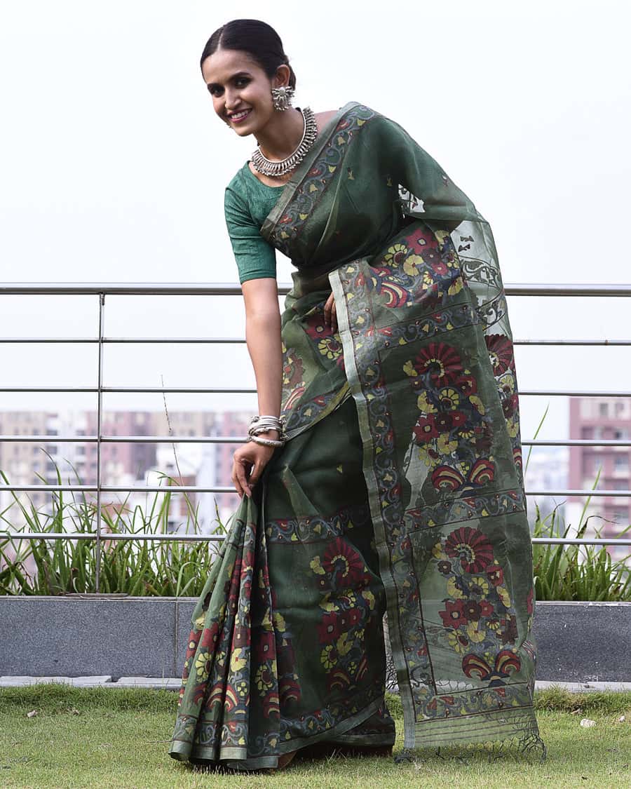 Multicolor Florals on Green Jamdani Saree(Pre-Order)-041