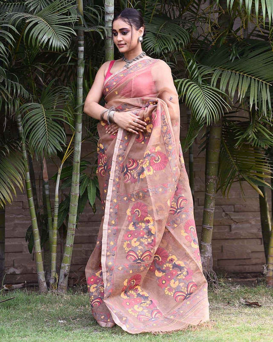 Handwoven Pure Jamdani Muslin Saree | Baby Pink