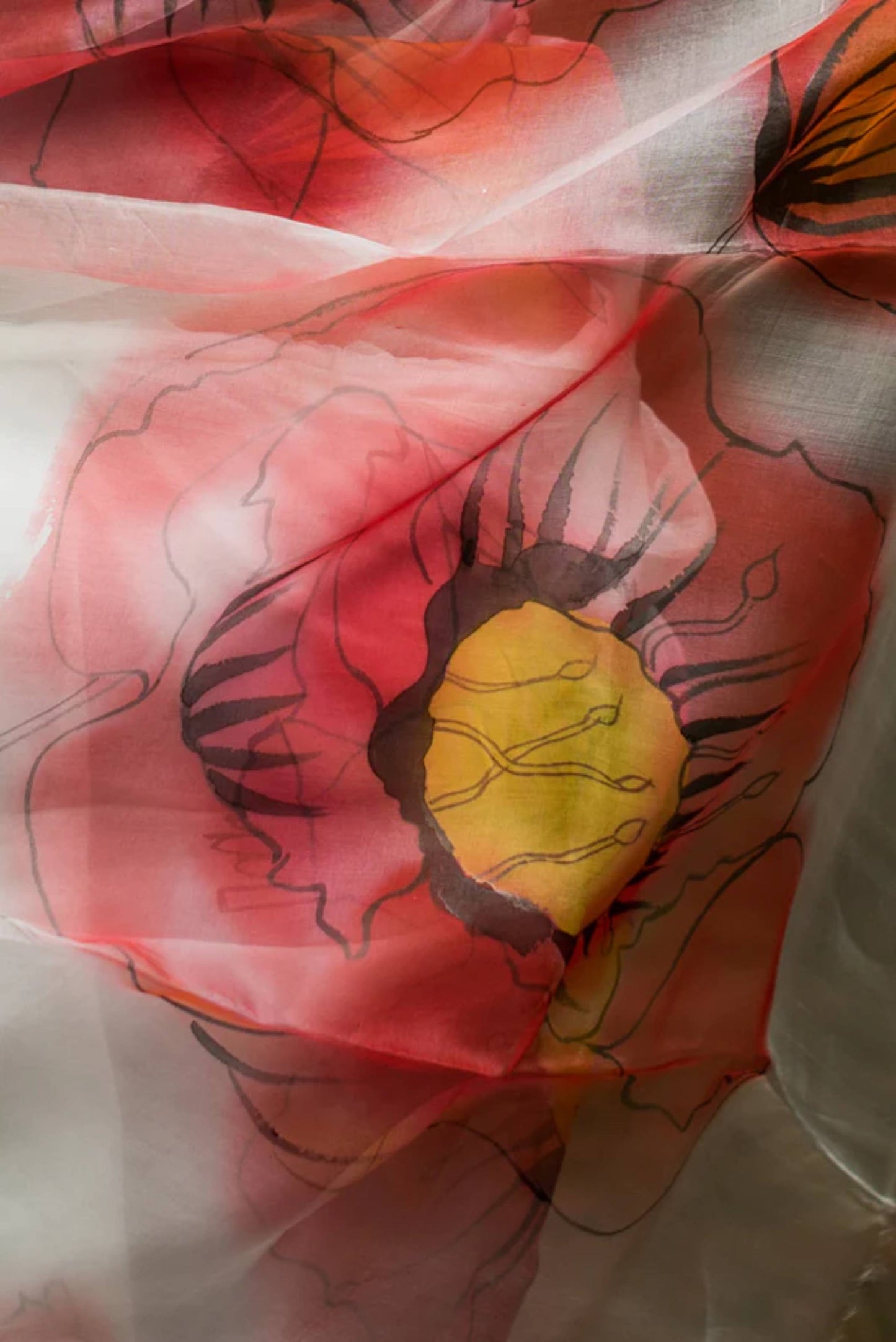 The Poppy Burst Organza Hand-painted Sari-065