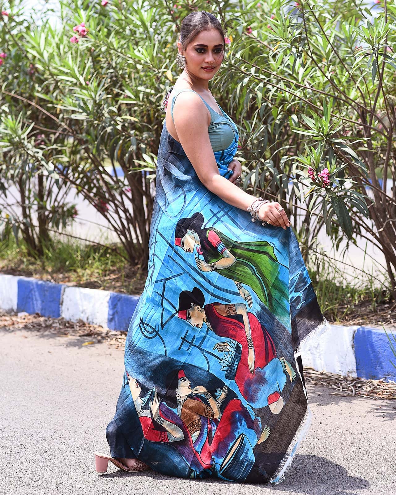 Handpainted Mulberry Handloom Silk Saree-005 - indeloom