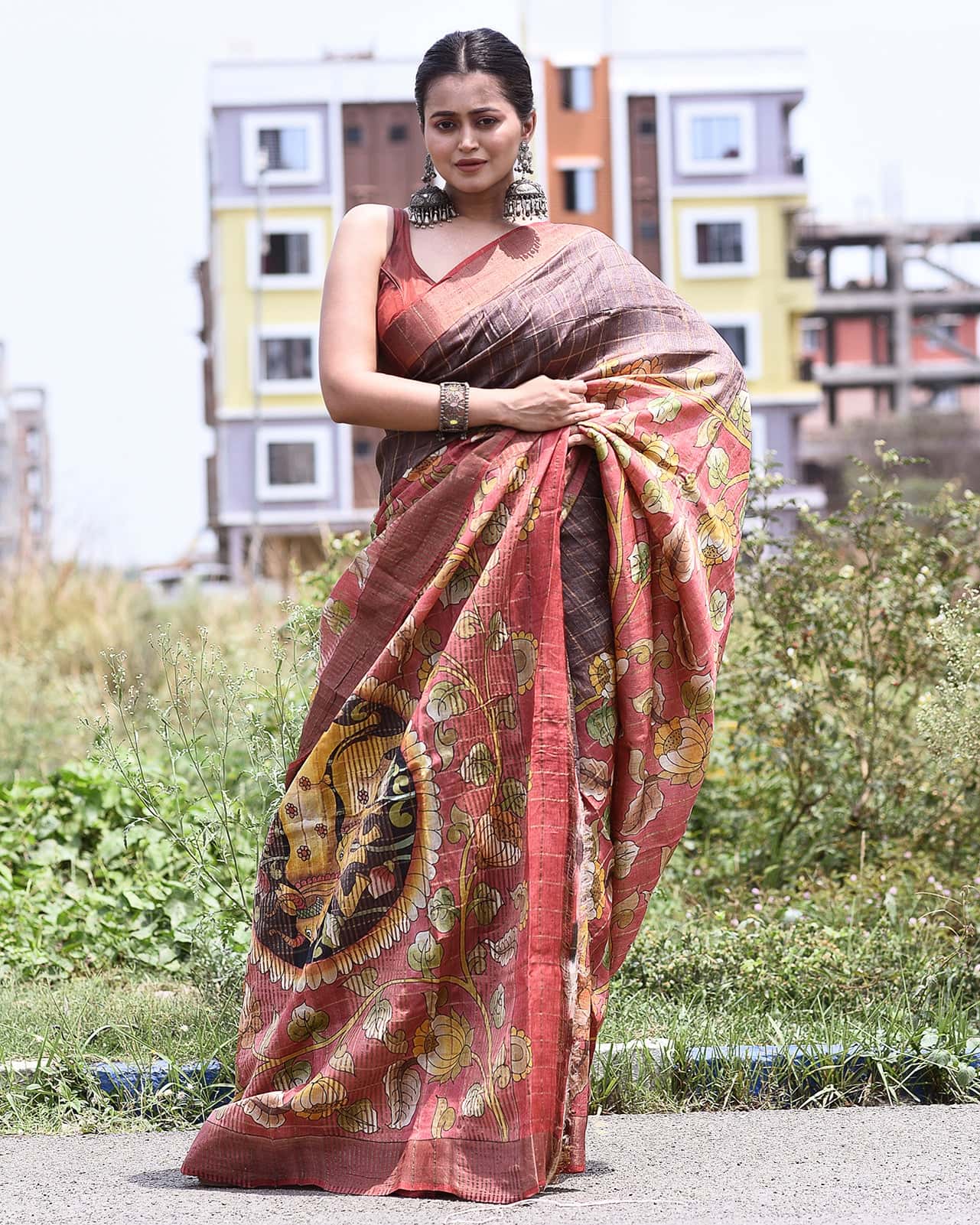 Handpainted Tussar Silk Saree-008 - indeloom