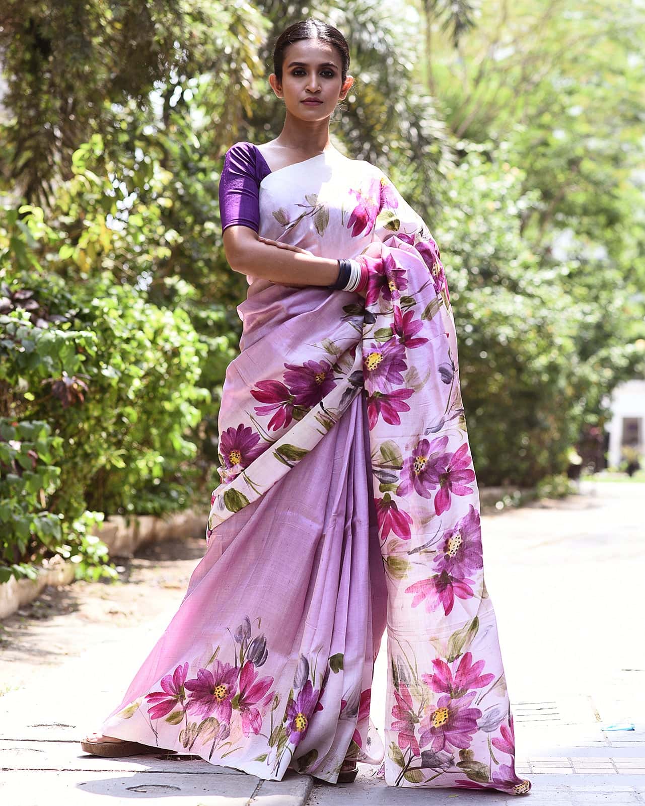 Handpainted Mulberry Handloom Silk Saree-012 - indeloom