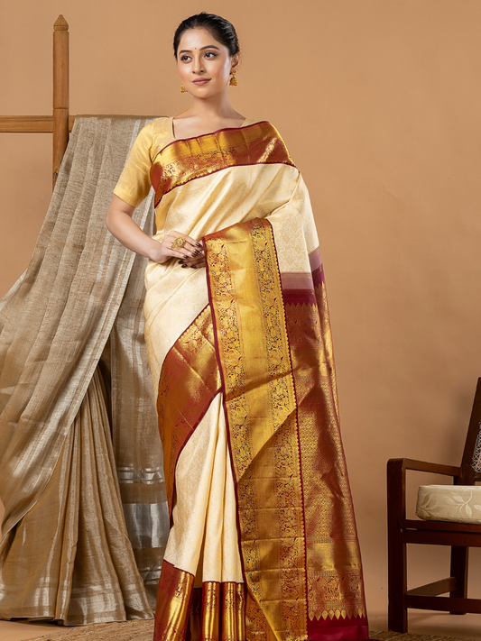 Handloom Kanjivaram Silk Saree | Ivory Cream