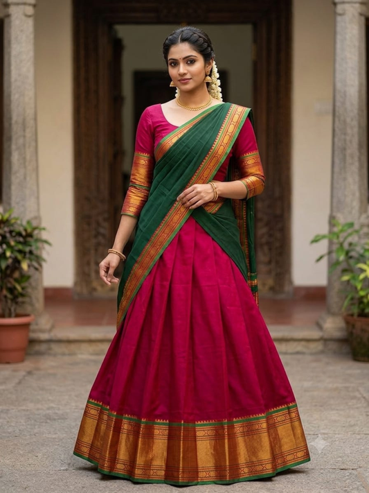Handloom Narayanpet Cotton Half Saree | Fuchsia