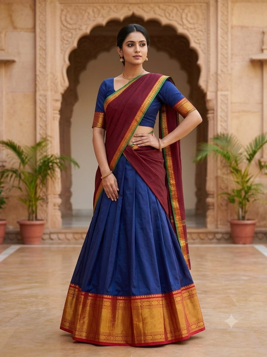 Handloom Narayanpet Cotton Half Saree | Royal Blue