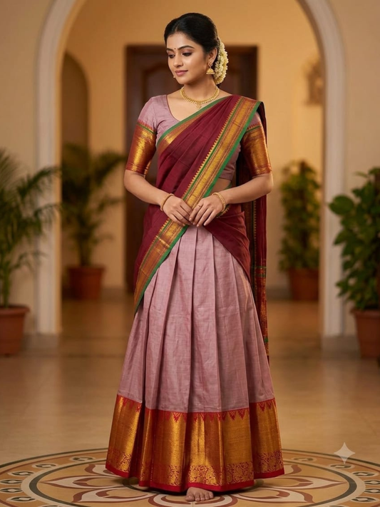 Handloom Narayanpet Cotton Half Saree | Dusty Rose
