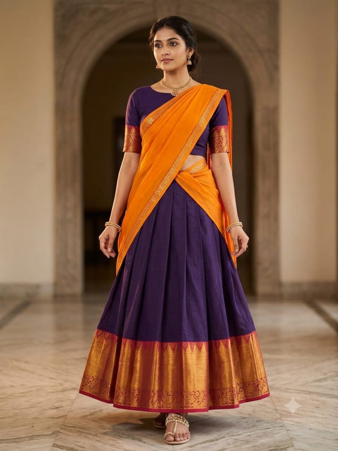 Handloom Narayanpet Cotton Half Saree | Deep Purple