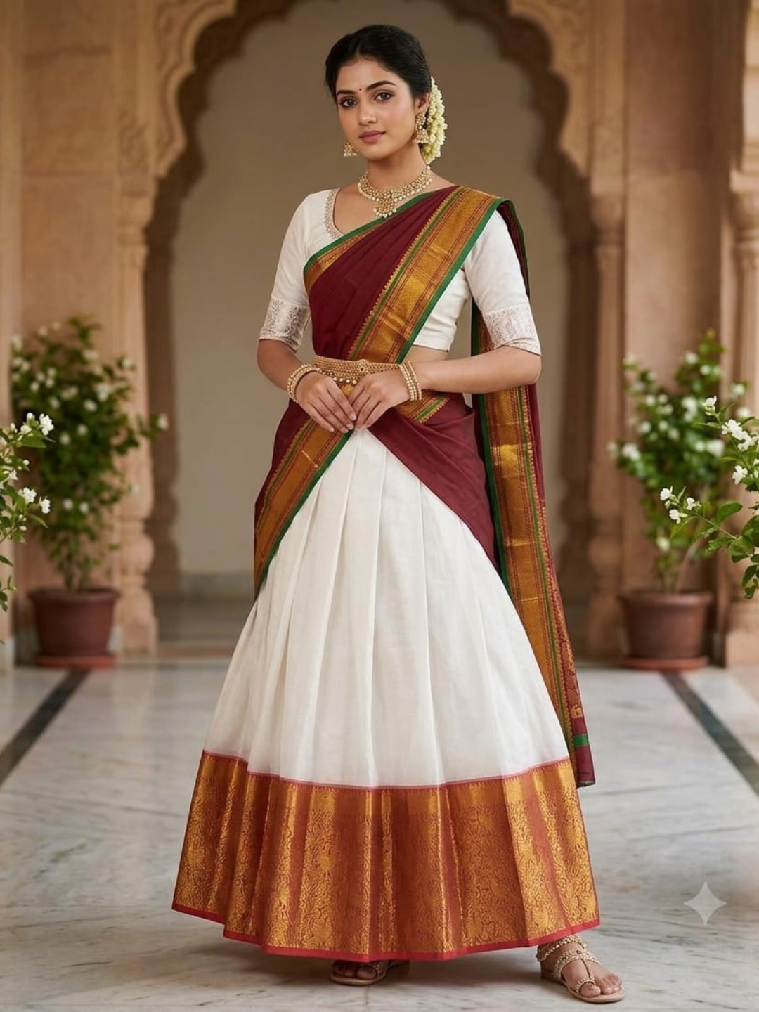Handloom Narayanpet Cotton Half Saree | Off-White
