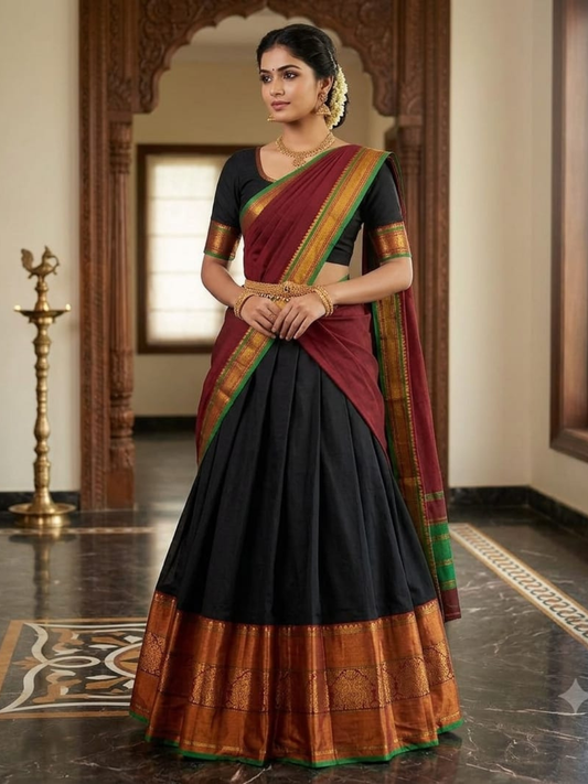 Handloom Narayanpet Cotton Half Saree | Black