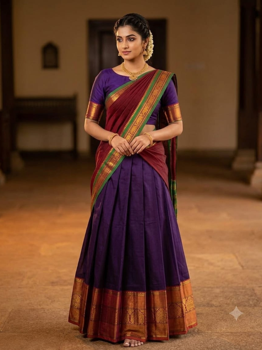 Handloom Narayanpet Cotton Half Saree | Deep Purple