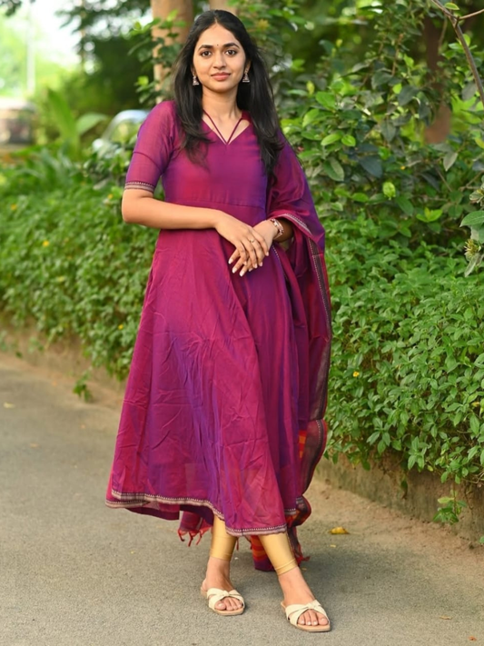 Handloom Narayanpet Cotton Unstitched 2-Piece Kurti | Fuchsia