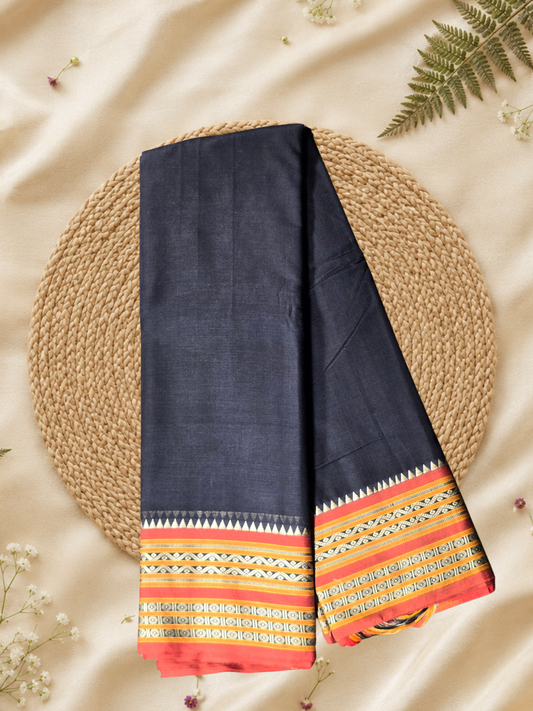 Handloom Narayanpet Cotton Saree | Charcoal Grey