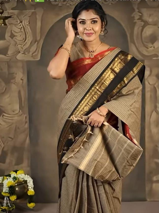 Handloom Narayanpet Cotton Saree | Taupe Beige