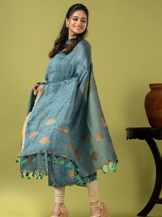 Handwoven Jamdani Linen Unstitched 2-piece Kurti | Powder Blue