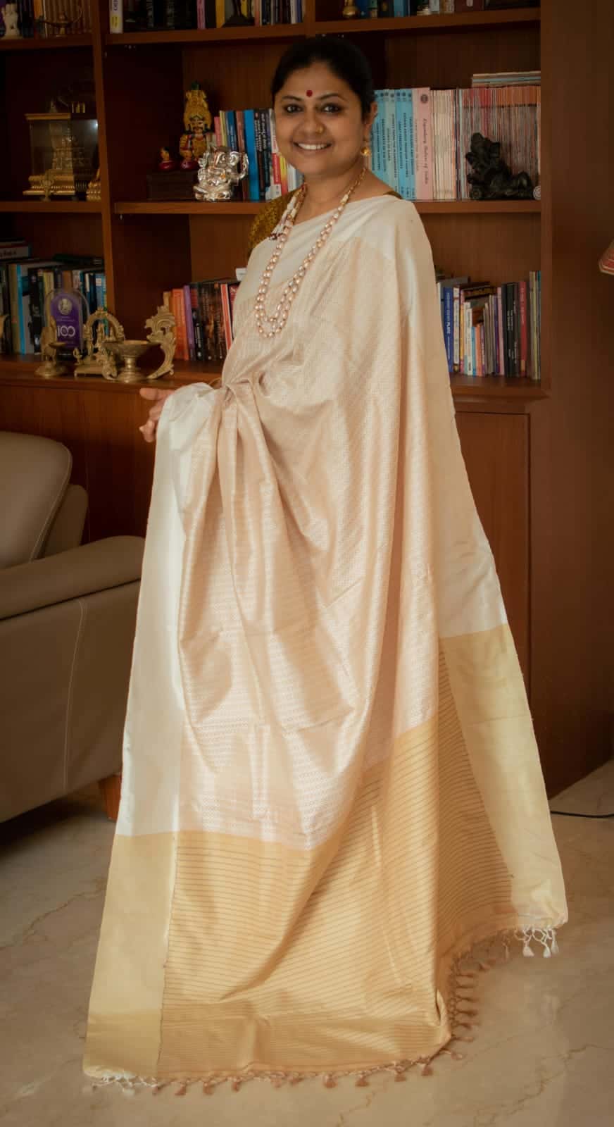 Pure Ilkal Silk Saree x Khun Silk in Ivory White and Cream Pallu - 009