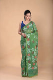 Muslin Jamdani Saree with Emrald Green-129