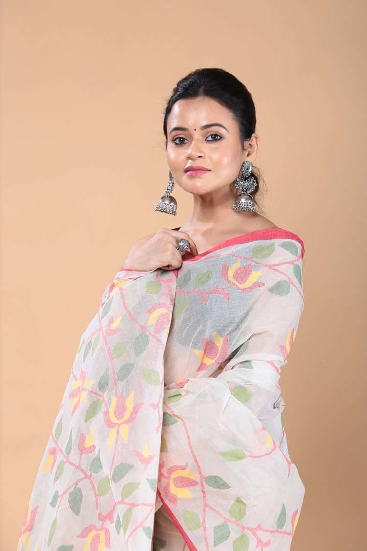 Muslin Jamdani Saree with Ivory White-123