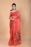 Muslin Jamdani Saree with Scarlet Red-121