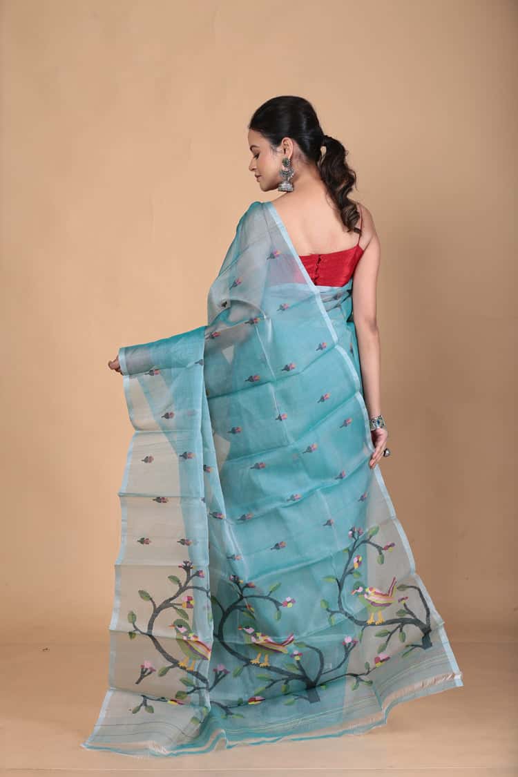 Steel Blue Muslin Jamdani Saree-108