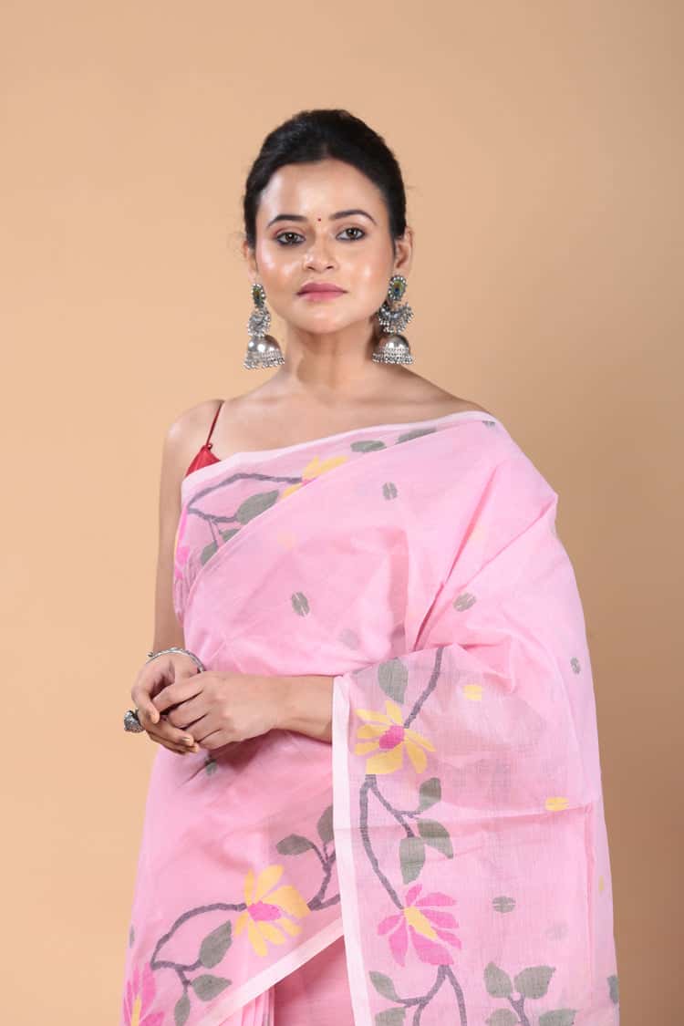 Shaded Pink Muslin Jamdani Saree-100