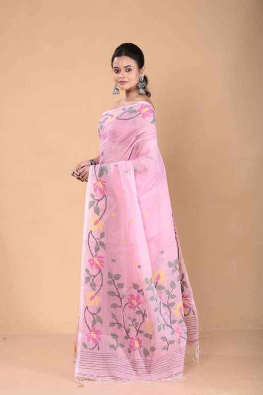 Shaded Pink Muslin Jamdani Saree-100