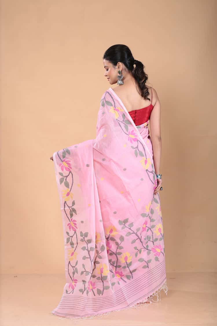 Shaded Pink Muslin Jamdani Saree-100