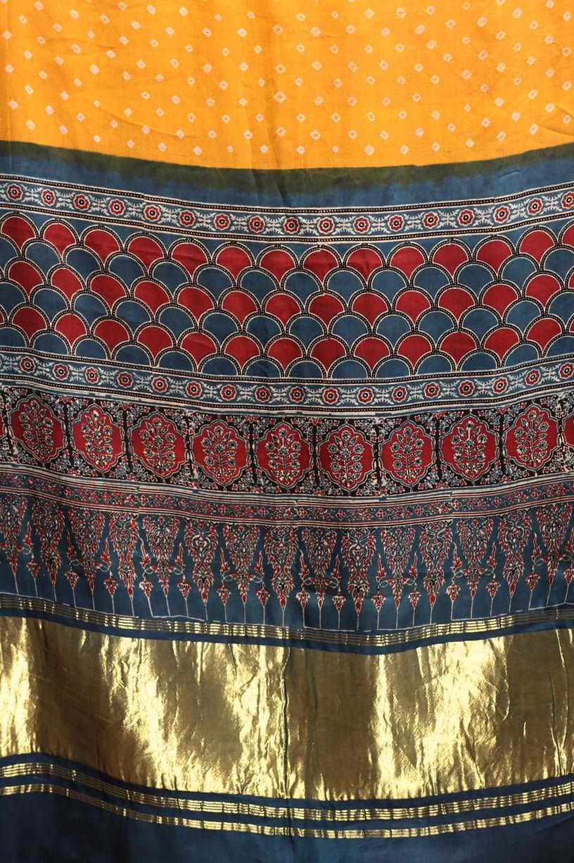 Ajrakh x Bandhini Saree - 003 - indeloom