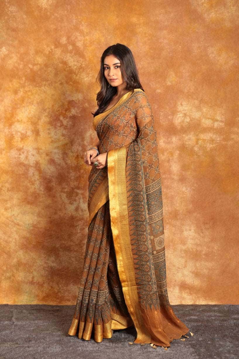 DESIGNER KOTA AJRAKH SAREE - 004 - indeloom