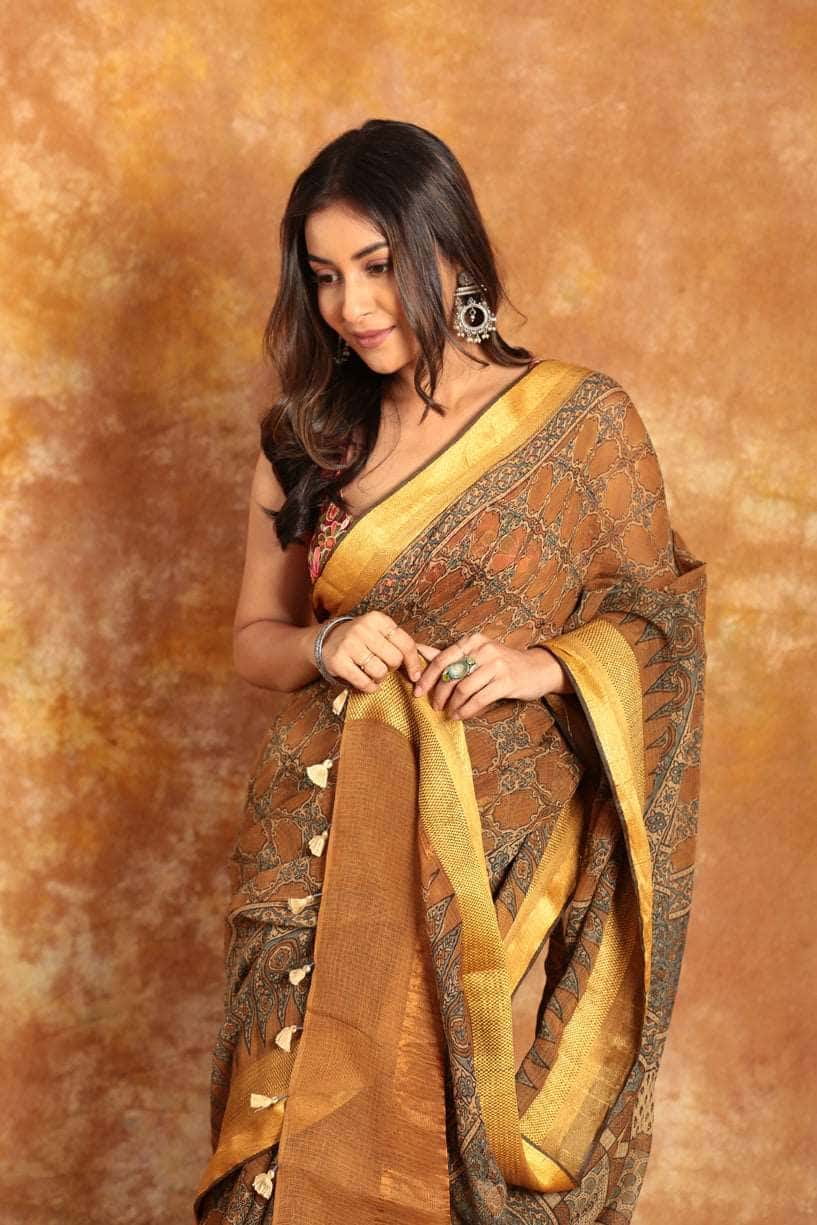 DESIGNER KOTA AJRAKH SAREE - 004 - indeloom