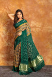 Ajrakh x Bandhini Green Saree-007 - indeloom