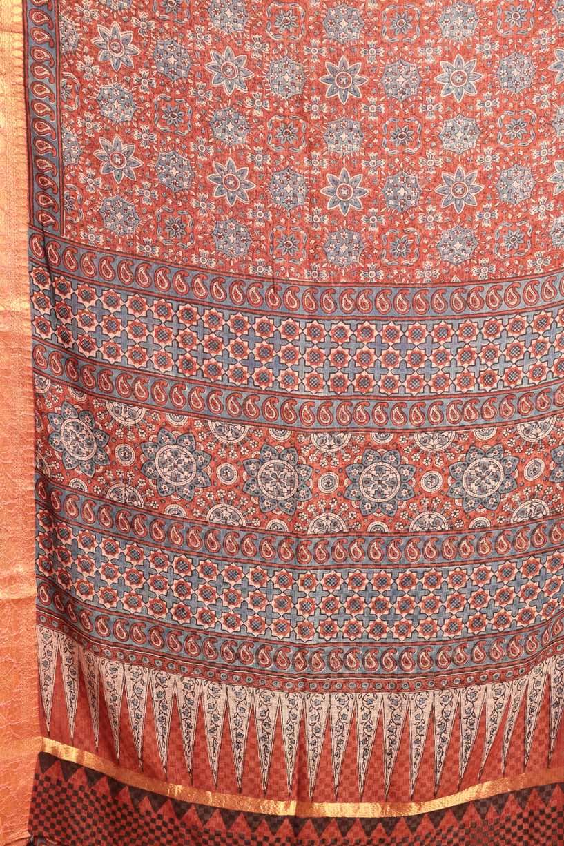 Ajrakh Exclusive Chanderi Saree - 010 - indeloom
