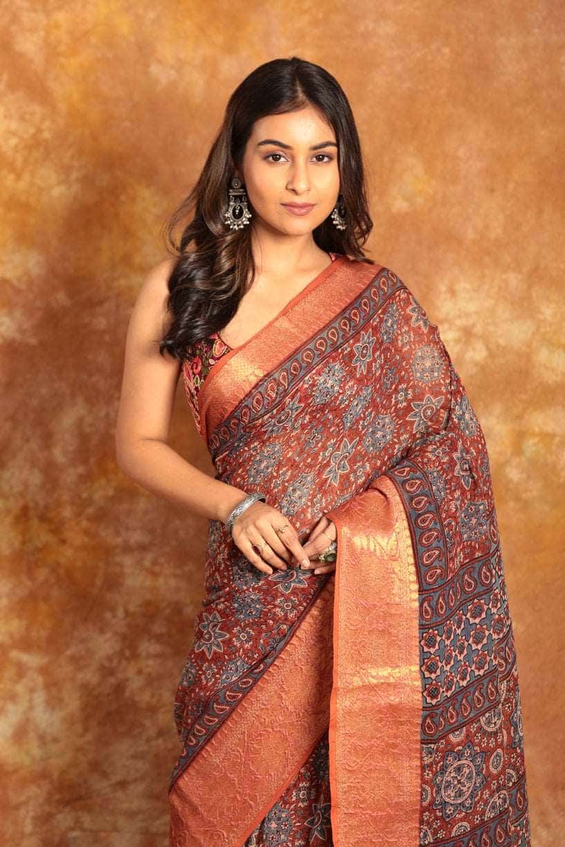 Ajrakh Exclusive Chanderi Saree - 010 - indeloom